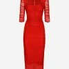 Tulle calf-length dress with draping