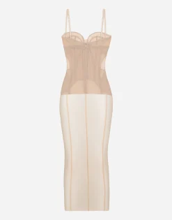 Tulle calf-length dress with corset details