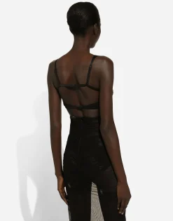 Tulle calf-length dress with corset details
