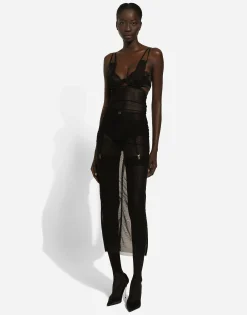 Tulle calf-length dress with corset details
