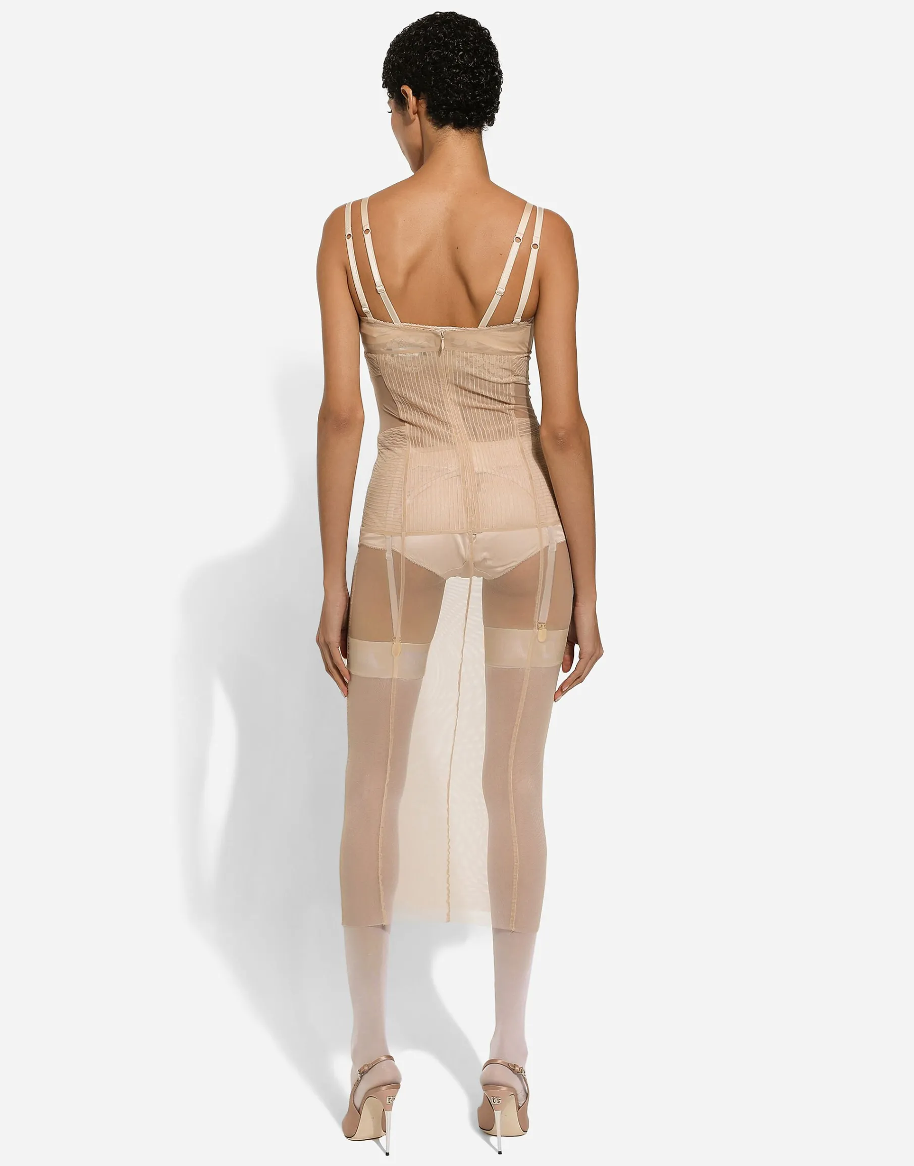 Tulle calf-length dress with corset details