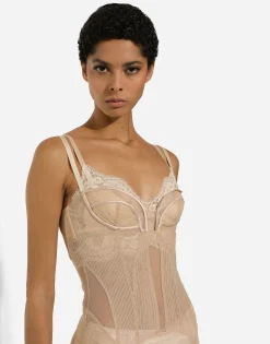 Tulle calf-length dress with corset details
