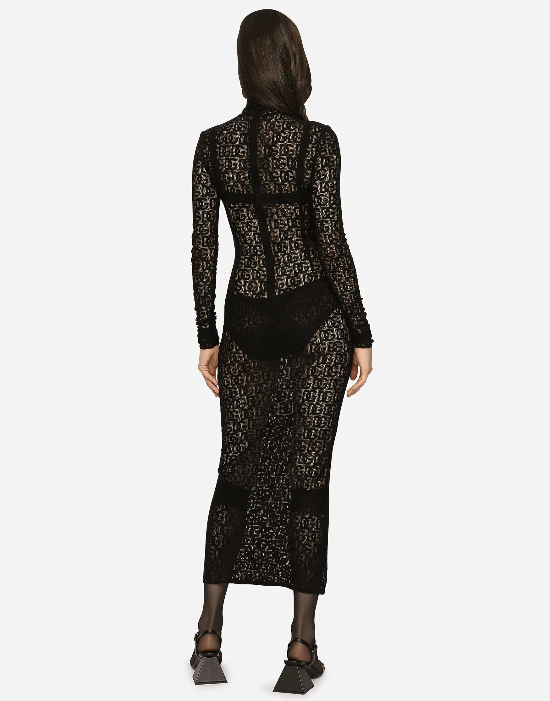Tulle calf-length dress with all-over DG logo
