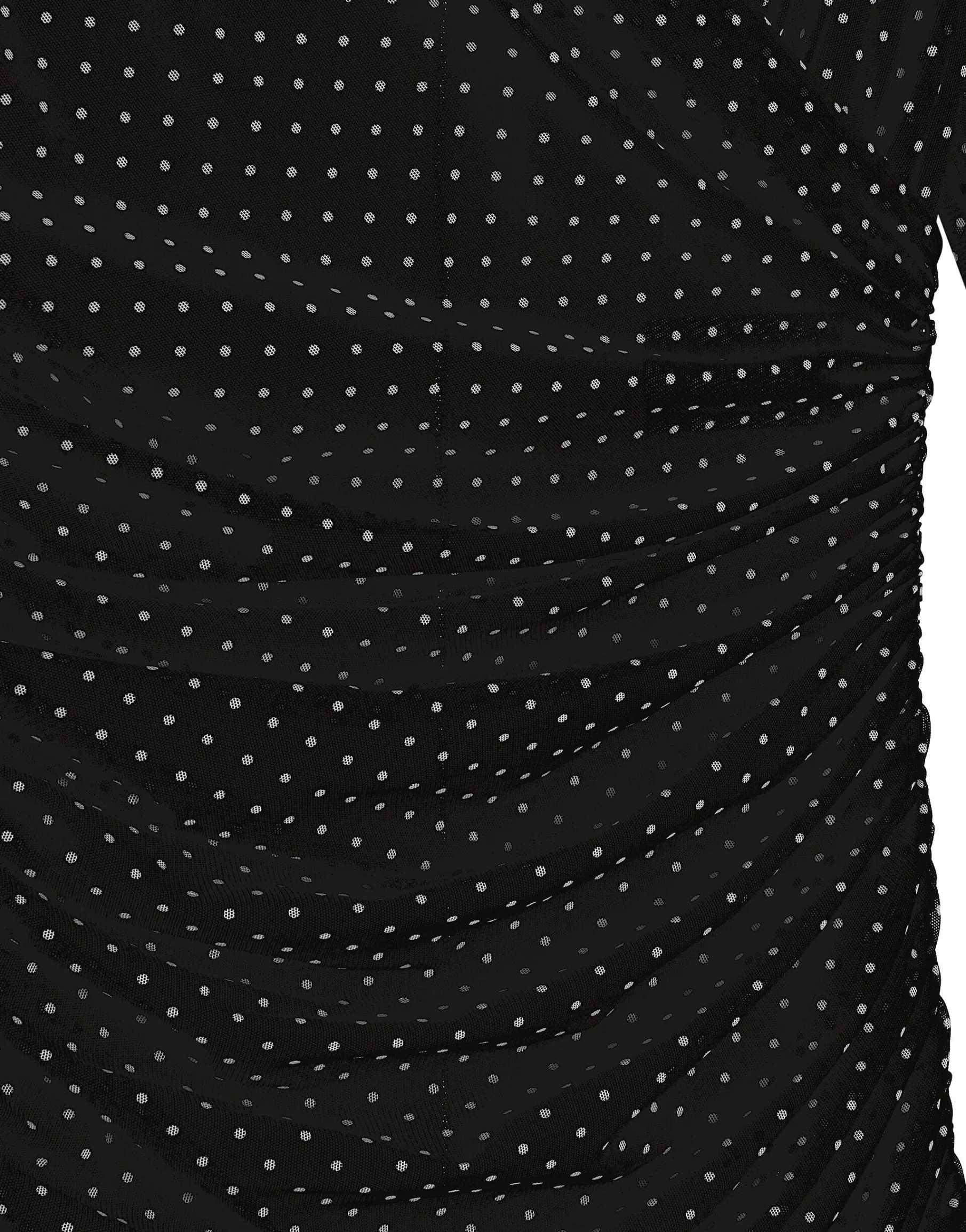 Tulle calf-length dress with draping and polka-dot print