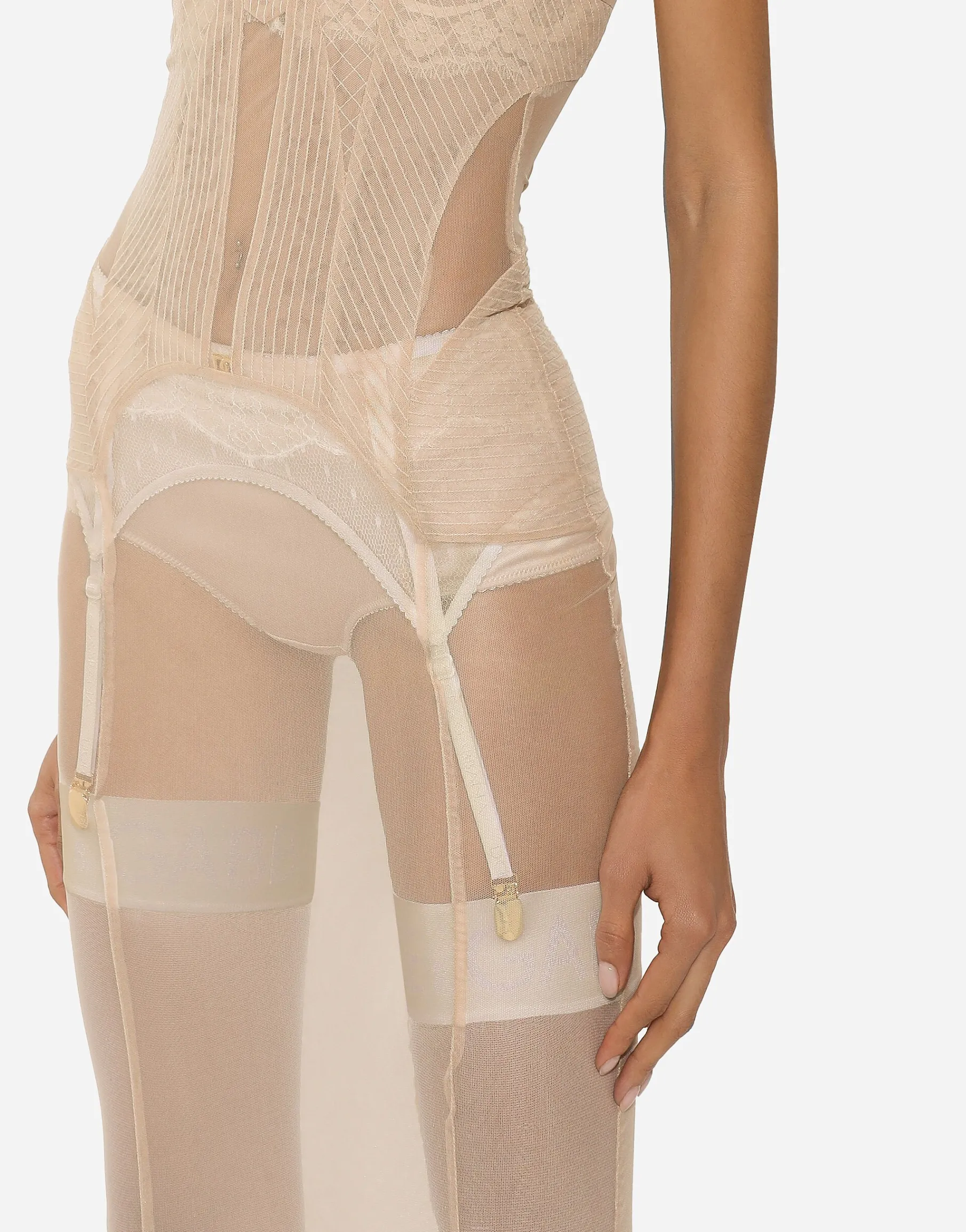 Tulle calf-length dress with corset details