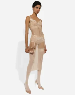 Tulle calf-length dress with corset details