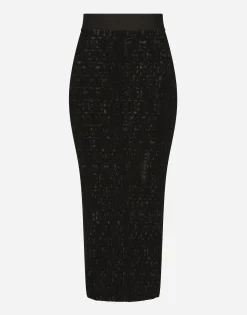 Tulle calf-length skirt with all-over DG logo