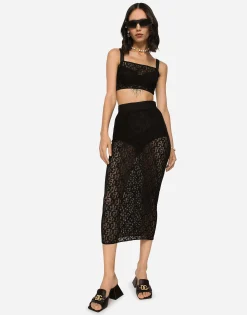 Tulle calf-length skirt with all-over DG logo