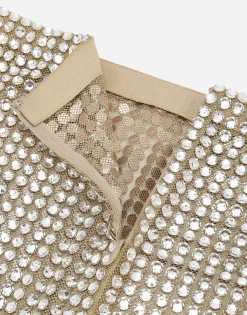 Tulle calf-length skirt with all-over fusible rhinestone embellishment