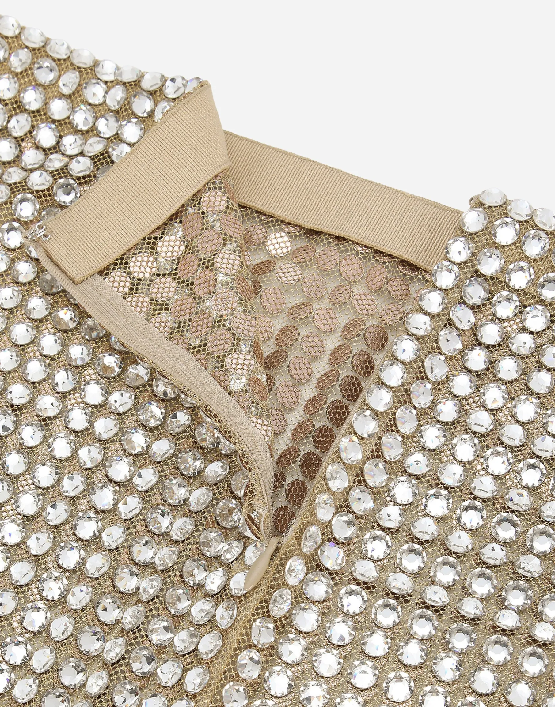 Tulle calf-length skirt with all-over fusible rhinestone embellishment