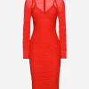 Tulle draped calf-length dress