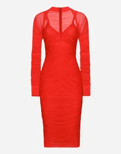 Tulle draped calf-length dress