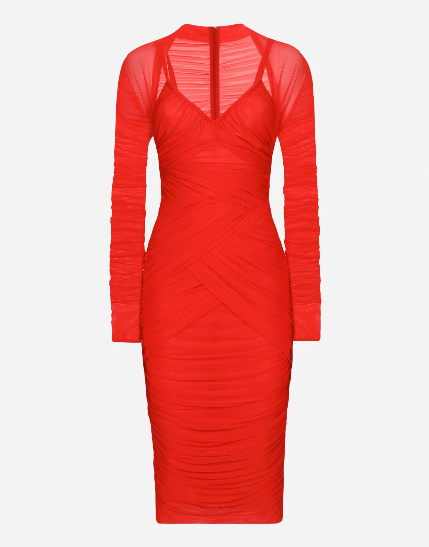 Tulle draped calf-length dress