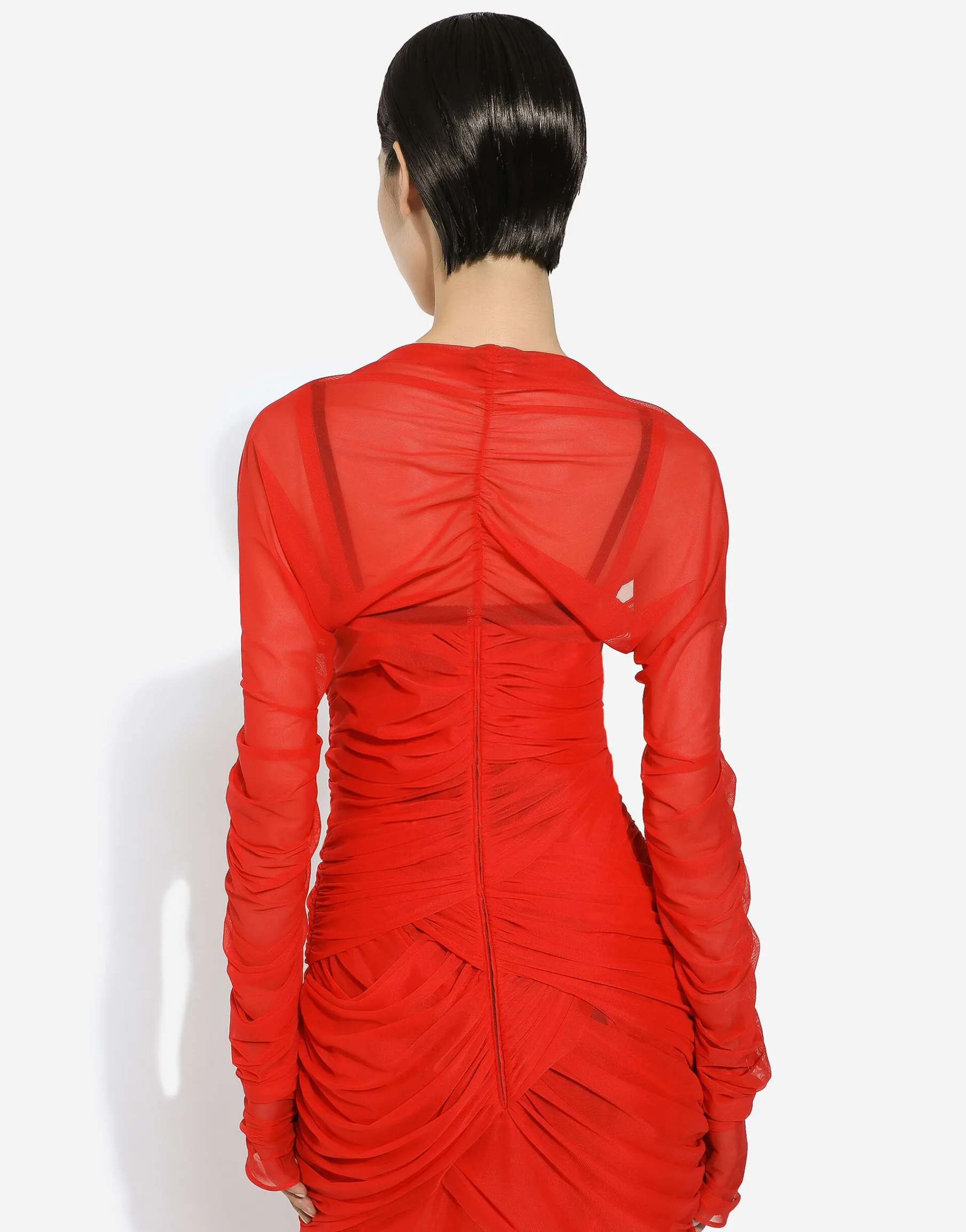 Tulle draped calf-length dress