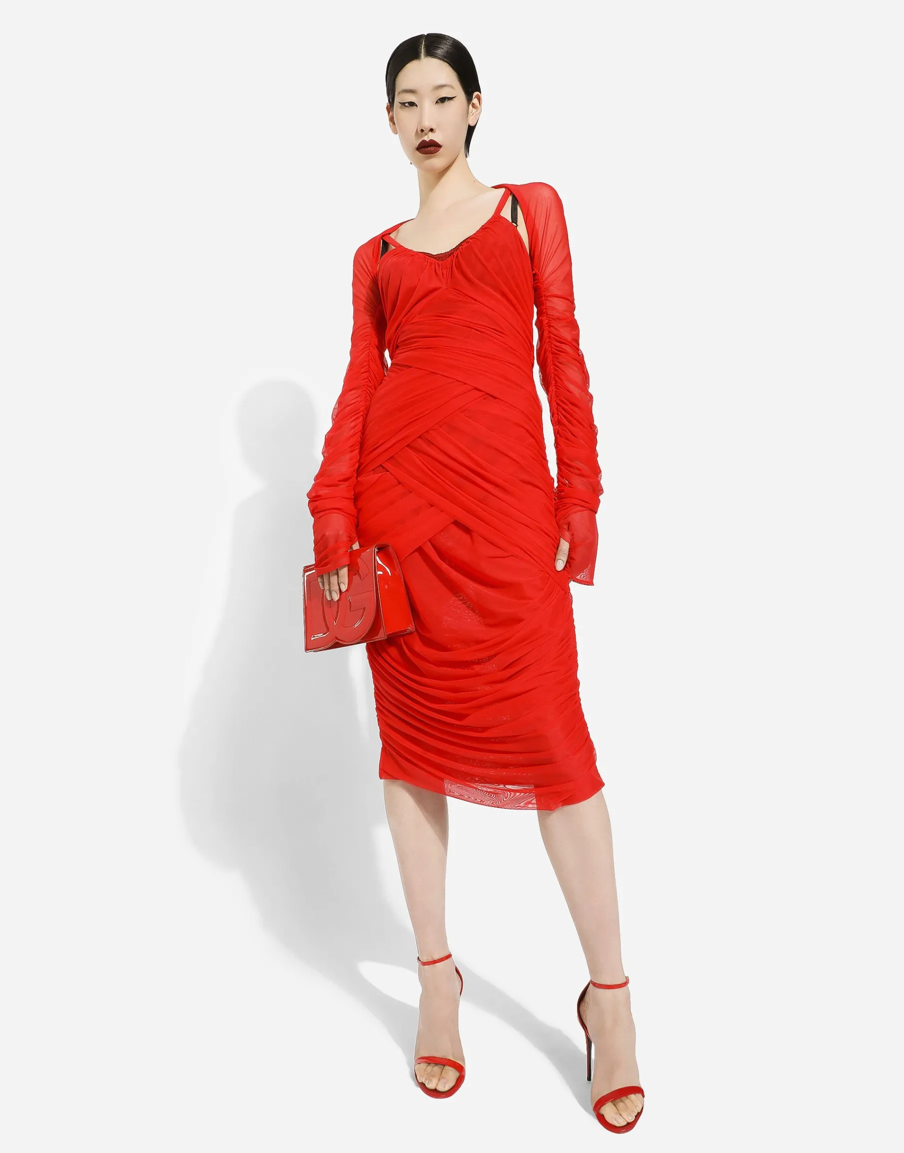 Tulle draped calf-length dress