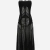 Tulle, mesh and lace calf-length slip dress
