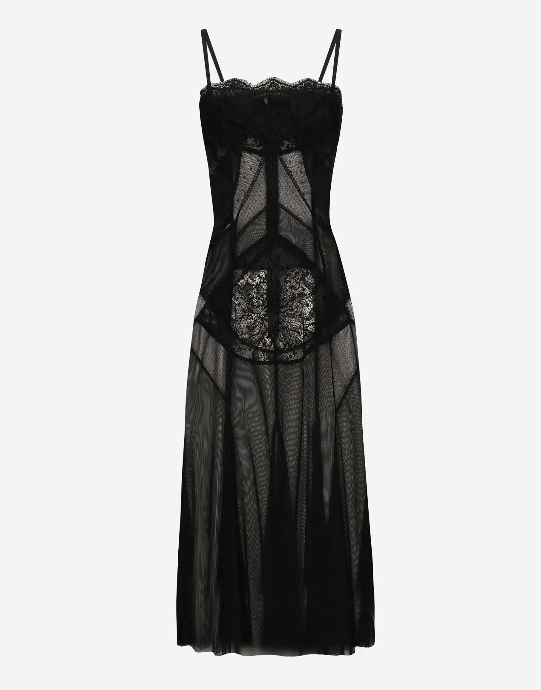 Tulle, mesh and lace calf-length slip dress