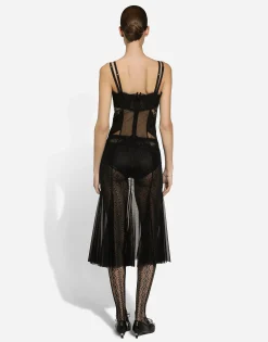 Tulle, mesh and lace calf-length slip dress