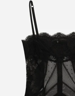 Tulle, mesh and lace calf-length slip dress