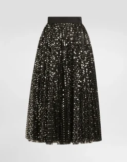 Tulle midi circle skirt with micro-sequin embroidery