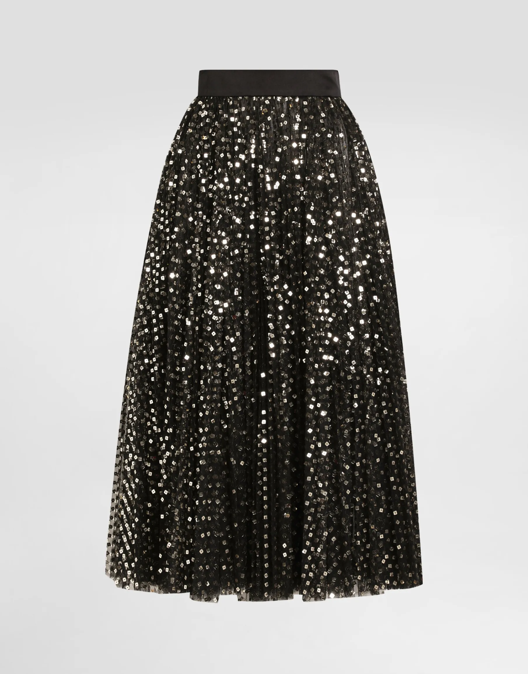 Tulle midi circle skirt with micro-sequin embroidery