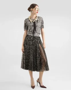 Tulle midi circle skirt with micro-sequin embroidery