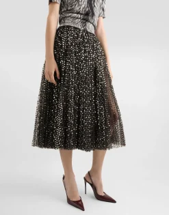 Tulle midi circle skirt with micro-sequin embroidery