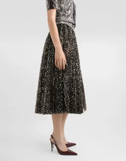 Tulle midi circle skirt with micro-sequin embroidery