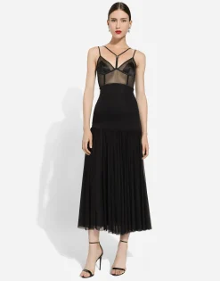 Tulle midi dress with lingerie details and the DG logo
