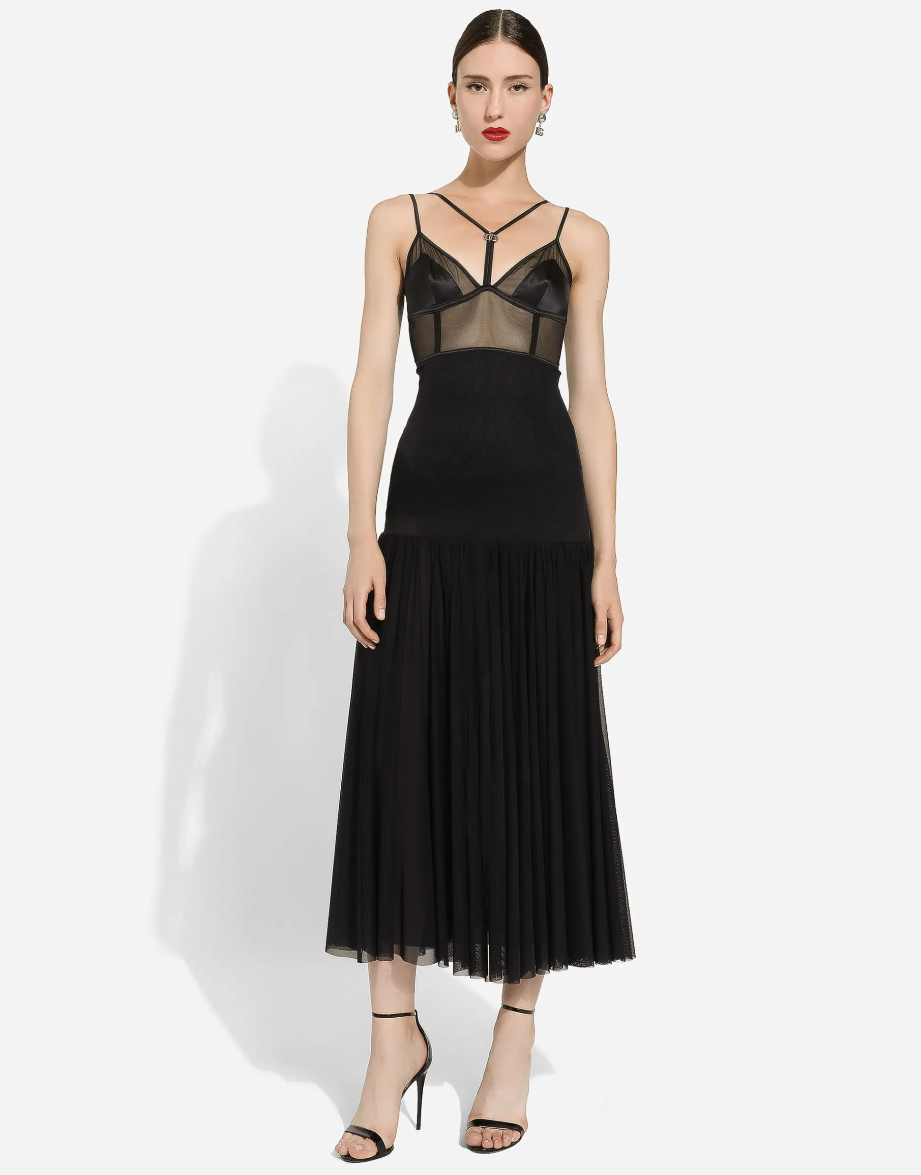 Tulle midi dress with lingerie details and the DG logo