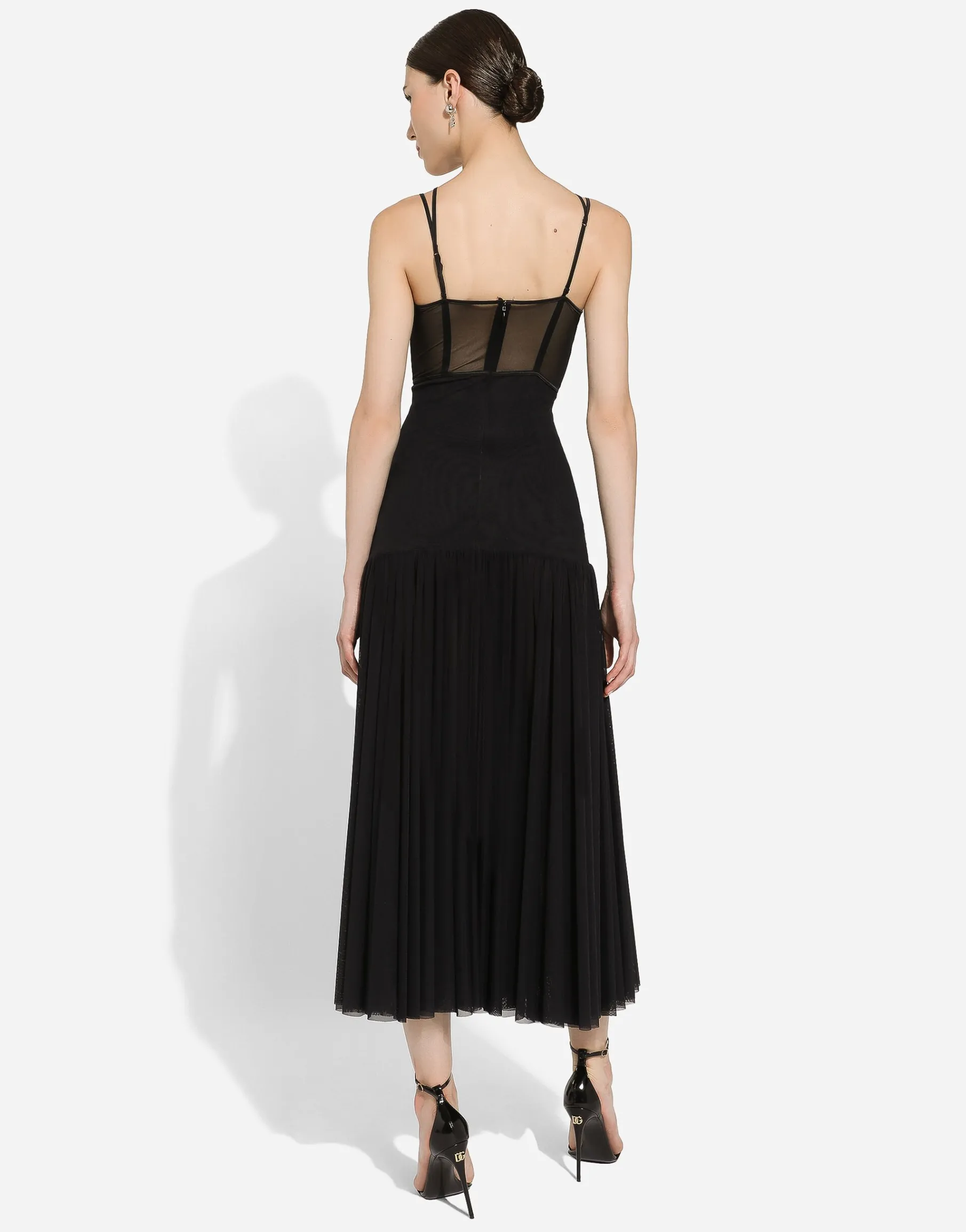 Tulle midi dress with lingerie details and the DG logo