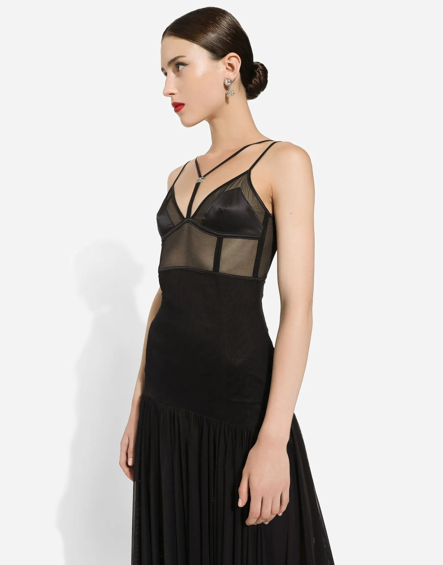 Tulle midi dress with lingerie details and the DG logo