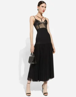 Tulle midi dress with lingerie details and the DG logo