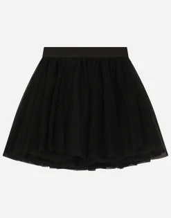 Tulle midi skirt with branded elastic