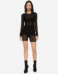Tulle T-shirt with all-over DG logo