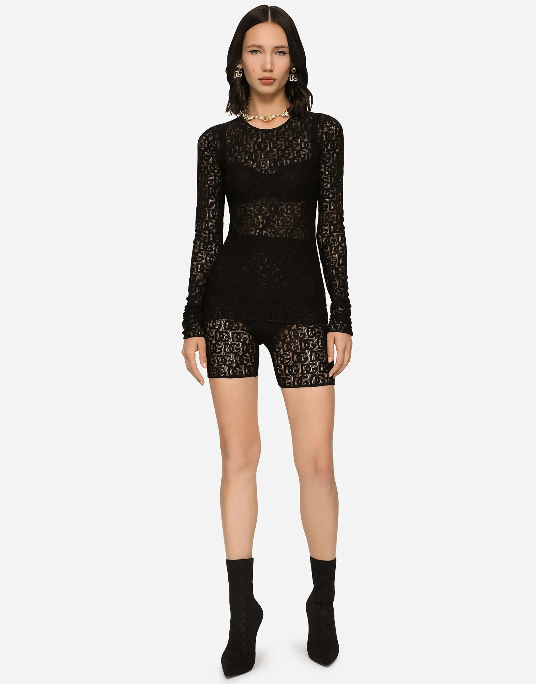 Tulle T-shirt with all-over DG logo