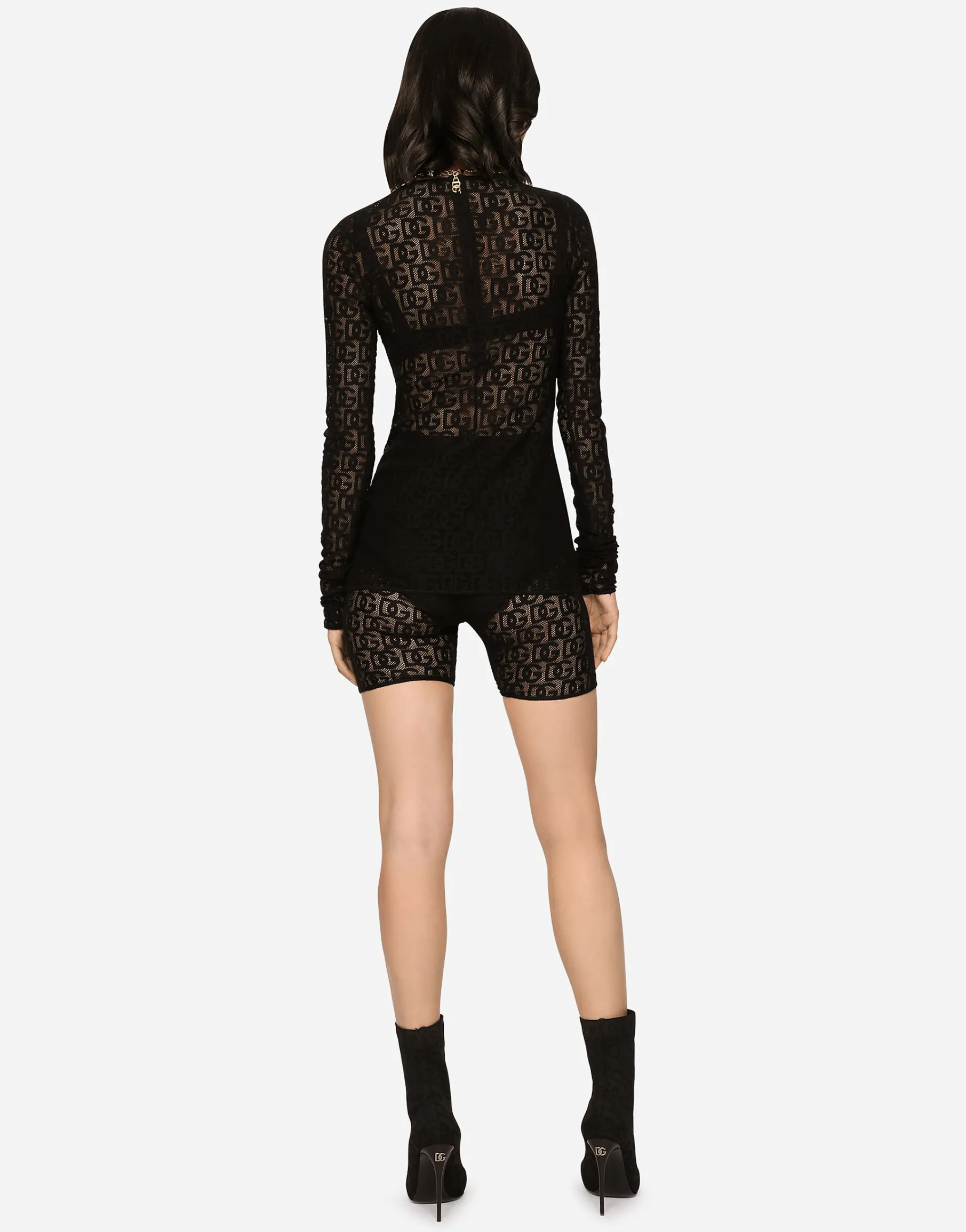 Tulle T-shirt with all-over DG logo