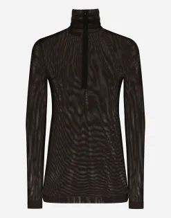 Tulle turtle-neck top with DG logo