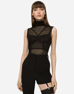 Tulle turtle-neck top with DG logo