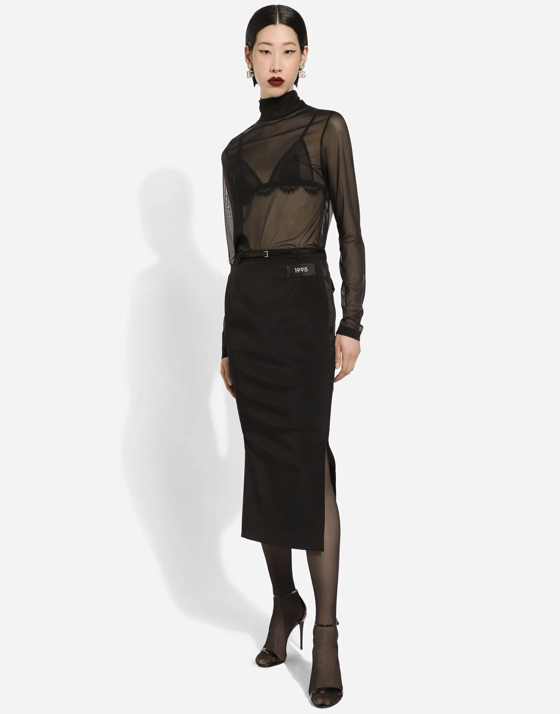 Tulle turtle-neck top with DG logo