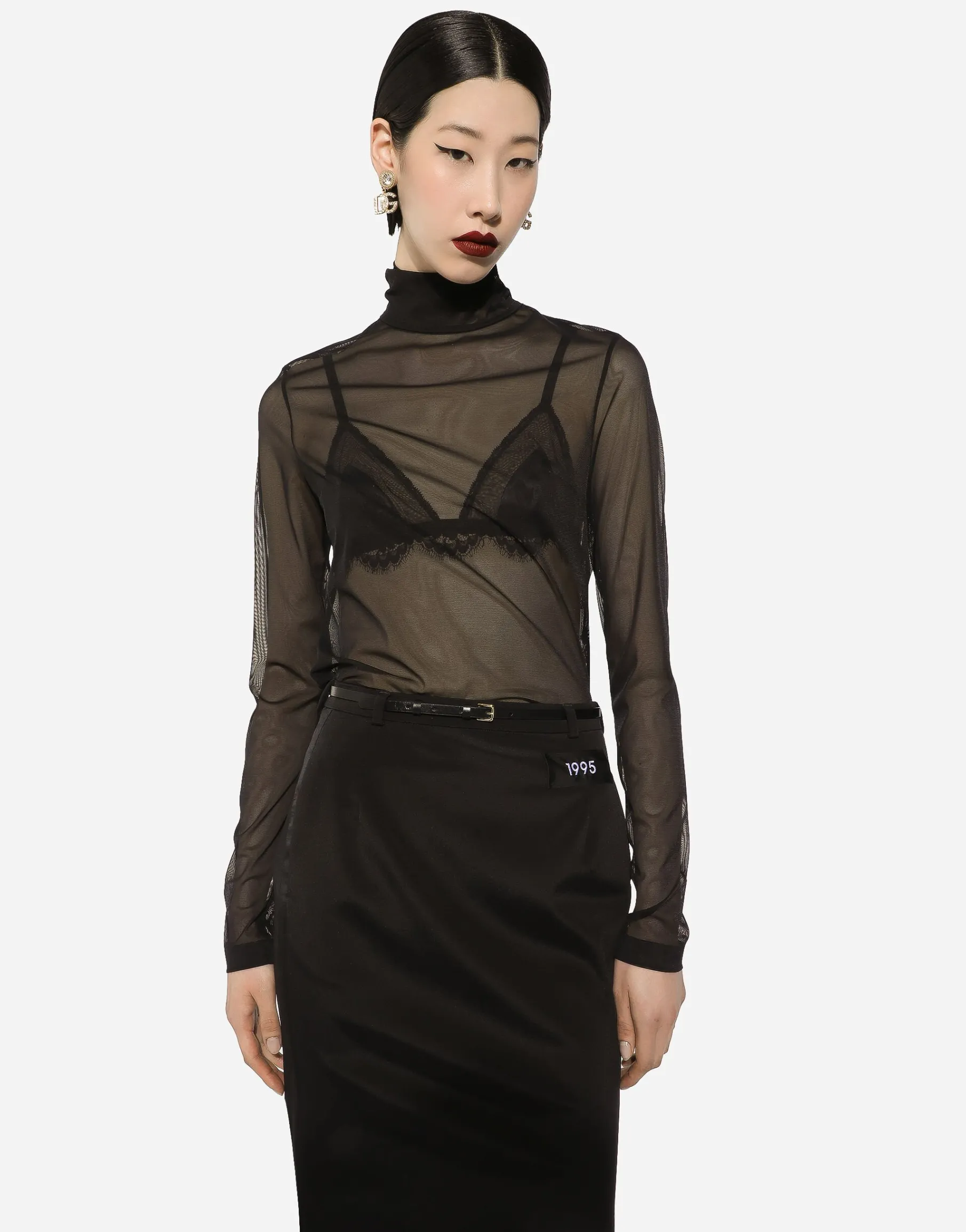 Tulle turtle-neck top with DG logo