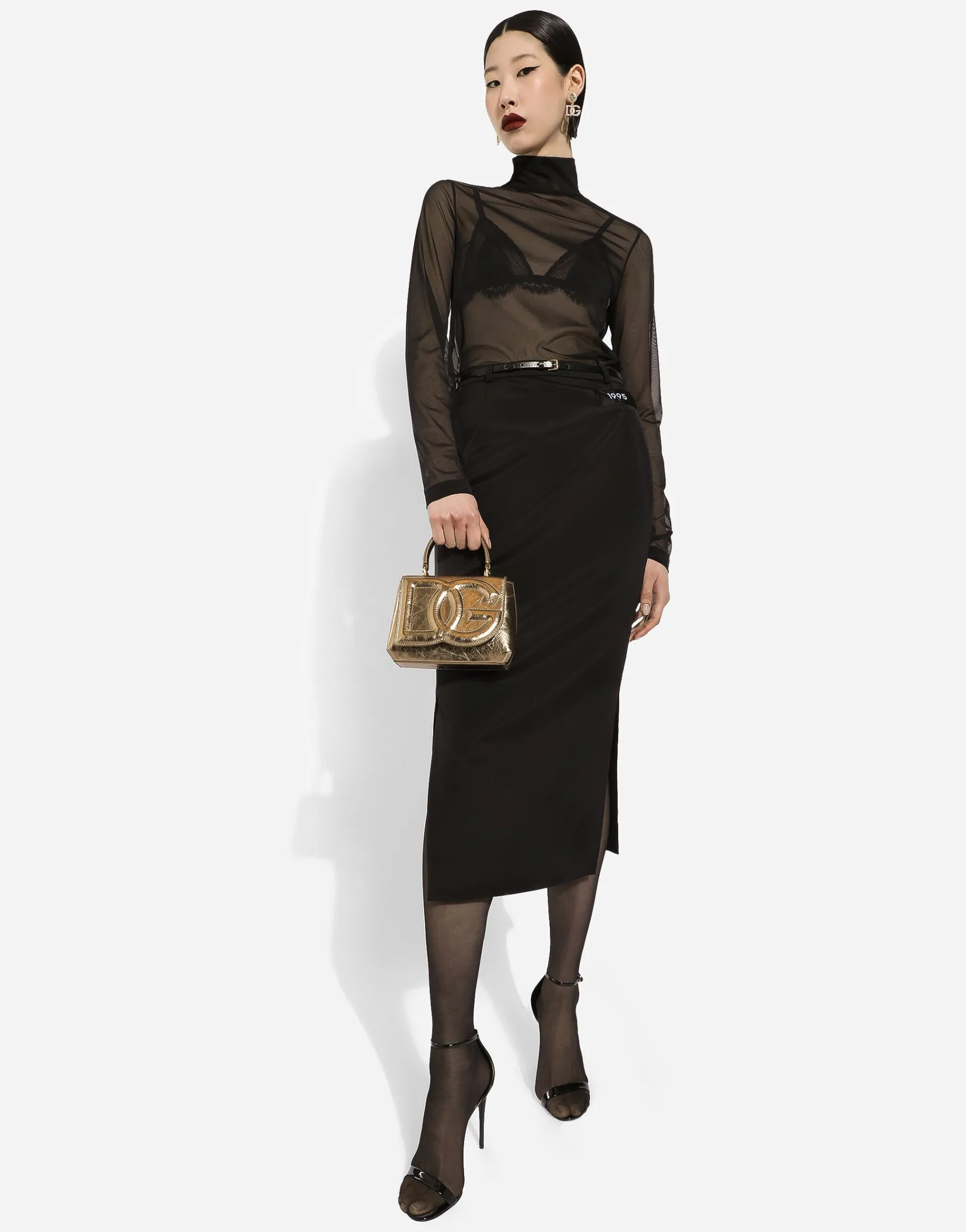 Tulle turtle-neck top with DG logo