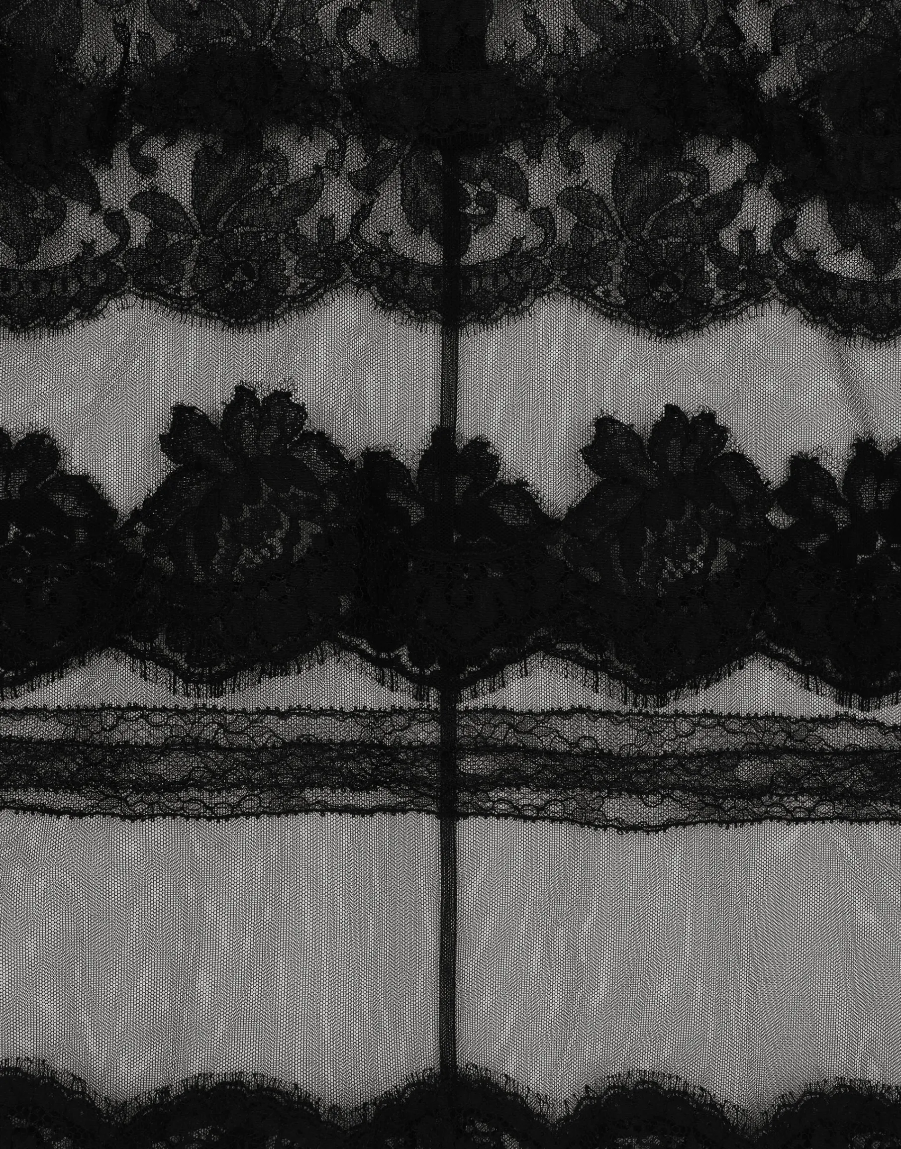 Tulle turtle-neck top with lace inserts