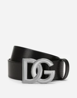 Tumbled leather belt with crossover DG logo buckle