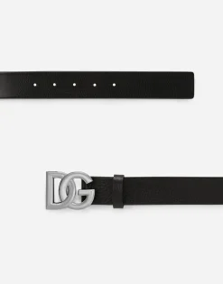 Tumbled leather belt with crossover DG logo buckle
