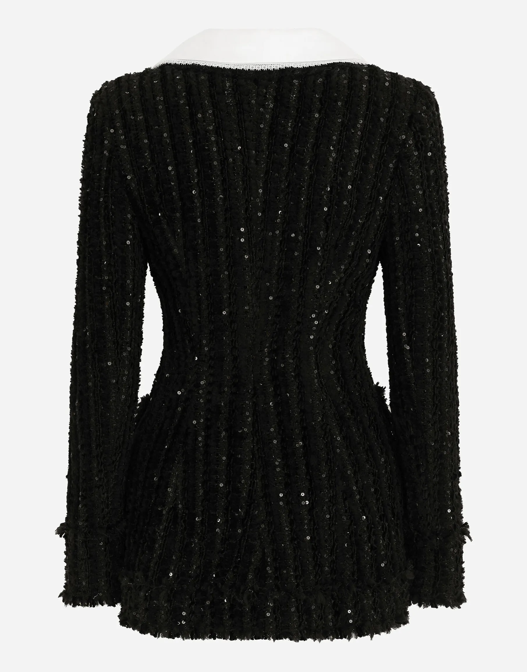 Tweed jacket with micro-sequin embellishment and satin collar