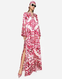 Twill caftan with Majolica print