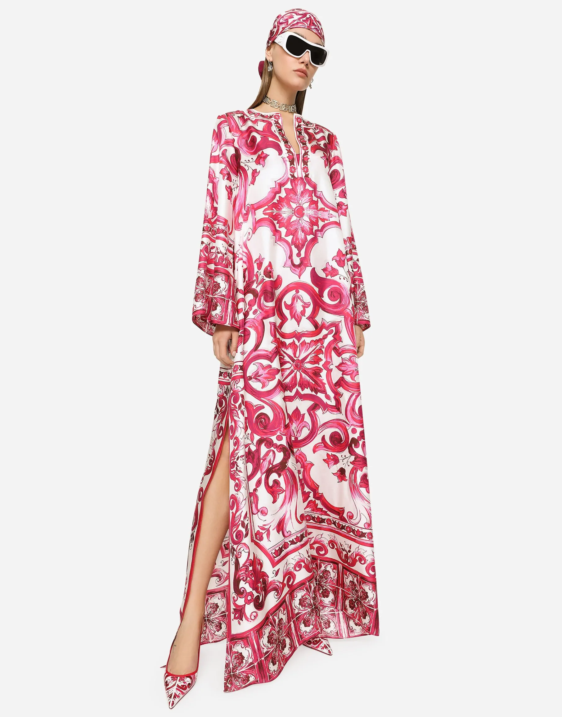 Twill caftan with Majolica print