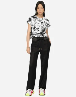 Twill palazzo pants