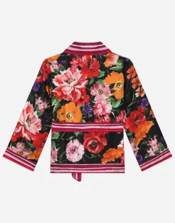 Twill shirt with floral print over a black background